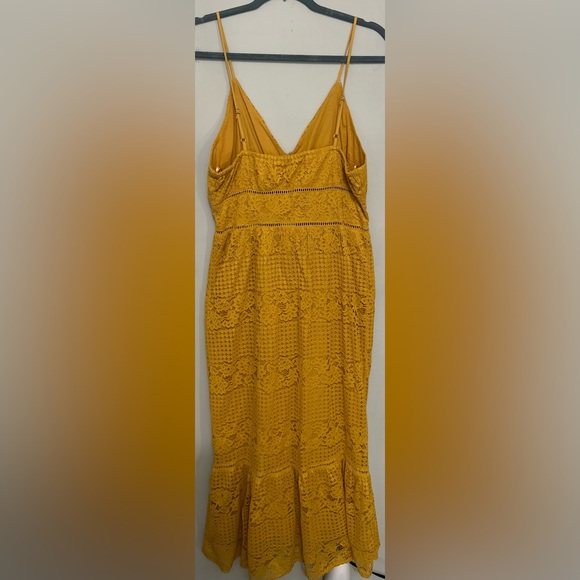 Francesca’s Collection Embroidered Lace Mermaid Midi Dress-Mustard - Picture 7 of 8